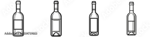 Isolated line icons of different wine bottles for design or branding purposes