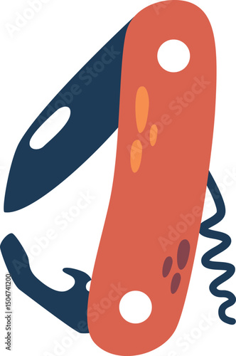 Touristic multi-function pocket penknife vector illustration