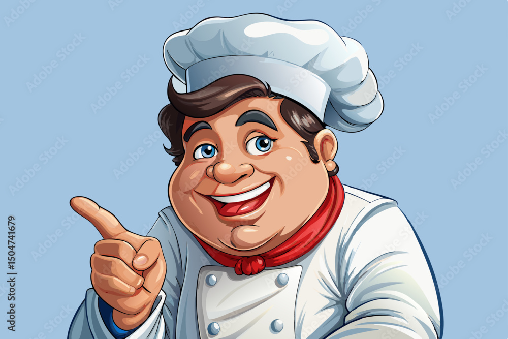 Chef man happy smile look indicate finger vector empty space ad promo advise choice isolated background banner Chef man happy smile look indicate finger vector empty space ad promo advise choice isolated background banner