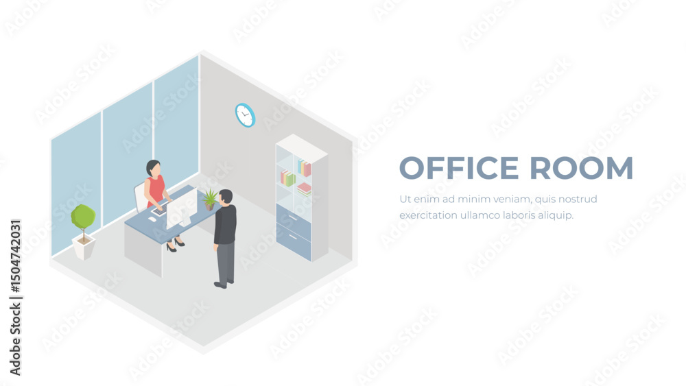 Isometric Office Room Interior Concept Vector Isometric Office Room Interior Concept Vector