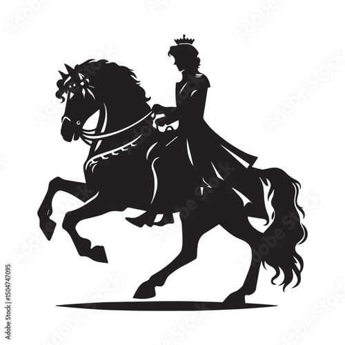 Silhouette of a person riding a horse, editable vector image