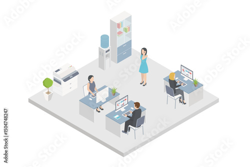 Isometric interior of office. Flat 3D illustration of cabinet.