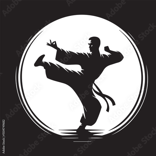 kungfu silhouette, editable vector image