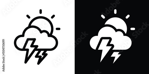 Weather Icon with Sun, Cloud, and Lightning: Daytime Thunderstorm Symbol
