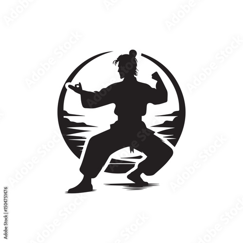kungfu silhouette, editable vector image