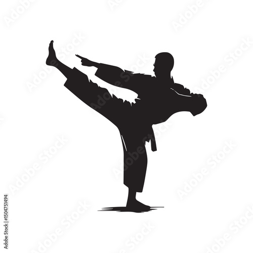 kungfu silhouette, editable vector image