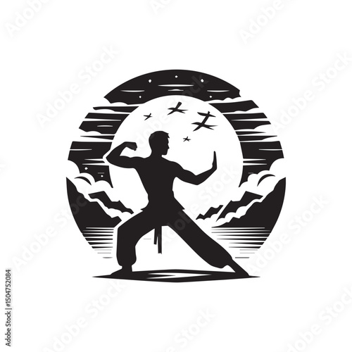kungfu silhouette, editable vector image