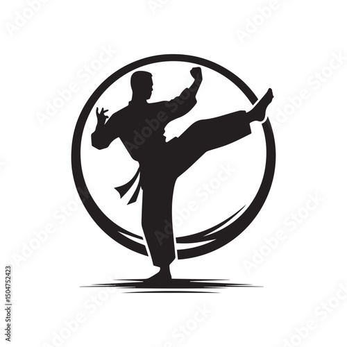 kungfu silhouette, editable vector image
