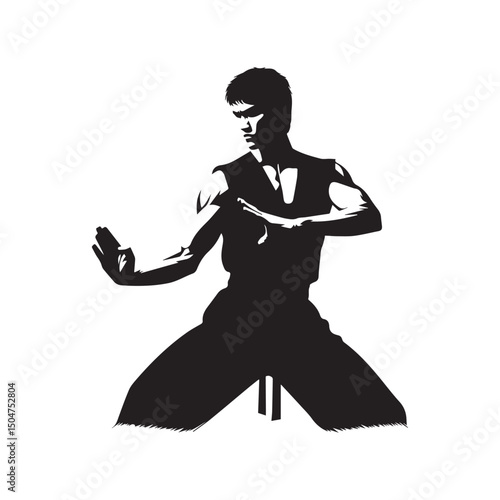 kungfu silhouette, editable vector image