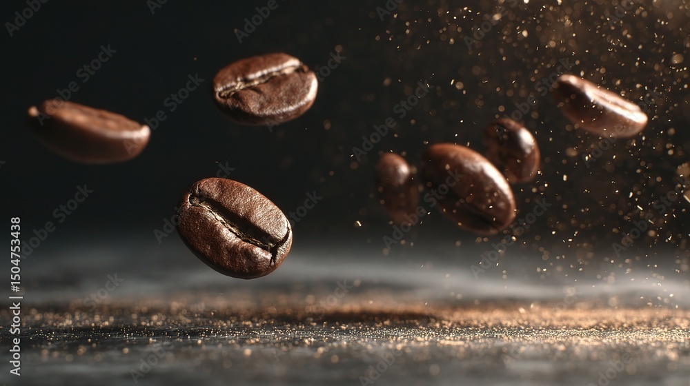 Flying Coffee Beans in Super Slow Motion Over Black Background Flying Coffee Beans in Super Slow Motion Over Black Background