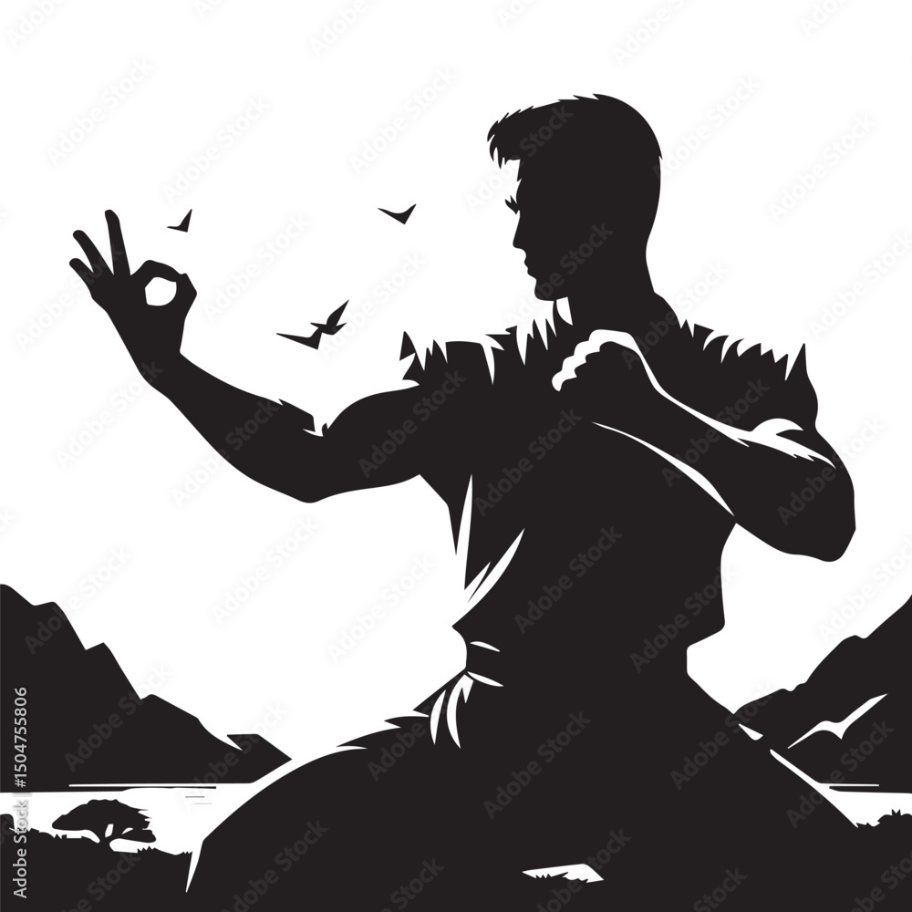 kungfu silhouette, editable vector image kungfu silhouette, editable vector image