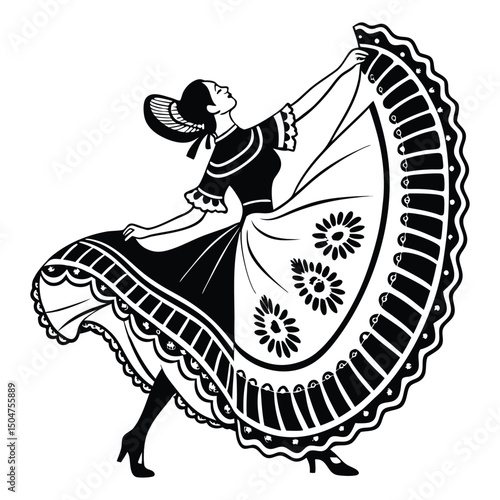 Mexican Folklorico Dancer Silhouette Clipart Vector Illustration 