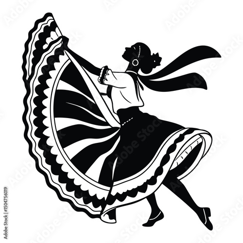 Mexican Folklorico Dancer Silhouette Clipart Vector Illustration 
