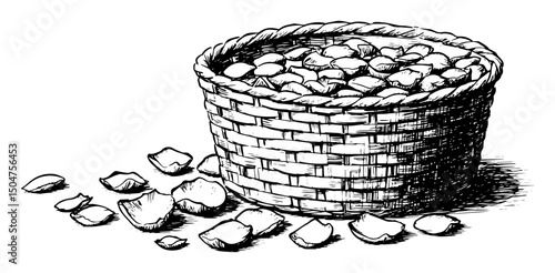 basket full of nuts line art illustration