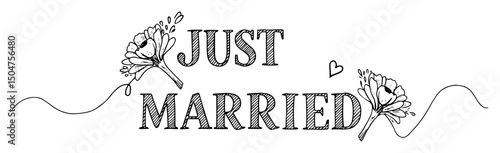 just married wedding text with floral elements