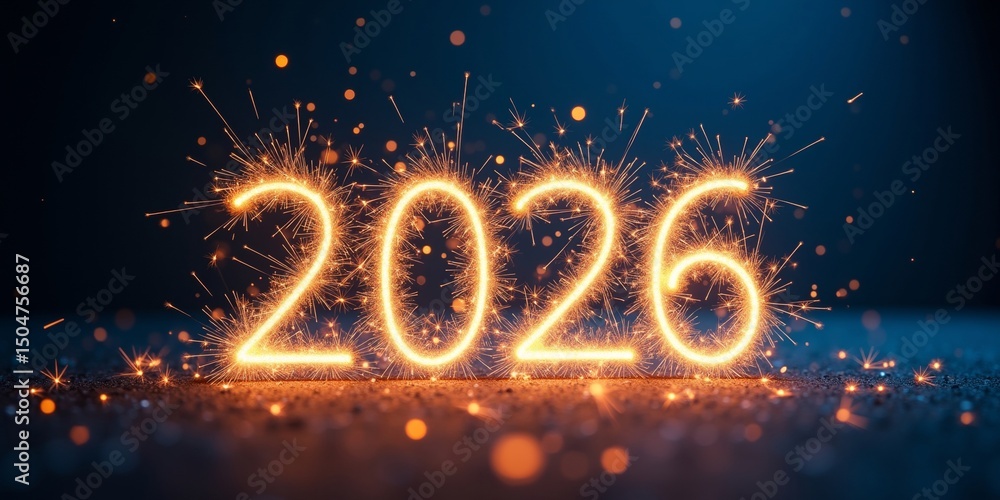 Text 2026 from sparklers on a dark surface for celebrating the new year, calendar year events. Text 2026 from sparklers on a dark surface for celebrating the new year, calendar year events.