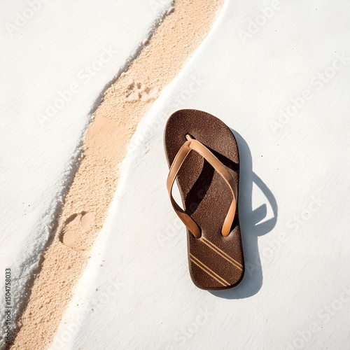 Flip Flop with a Tan Line on White Background
