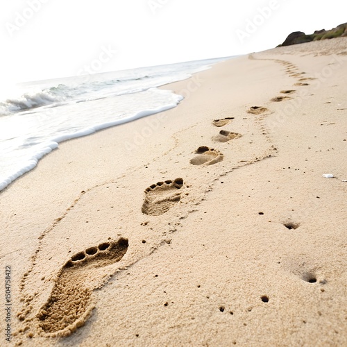 Barefoot Footprints in the Sand on White Background