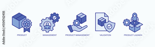 From Concept To Launch Icon Set Isolated Vector With Icon Of Product, Management, Product Management, Validation, Product Launch In Blue Style