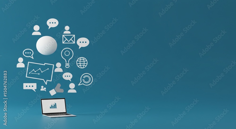 a laptop with social icons coming out of it a laptop with social icons coming out of it