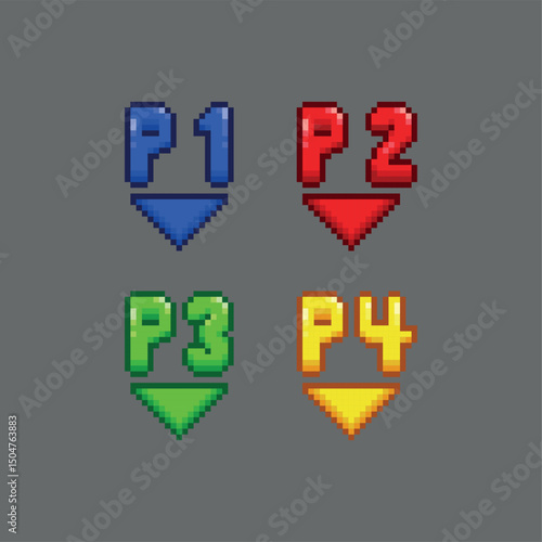 Player 1, player 2, player 3 and player 4, pixel art gamer
