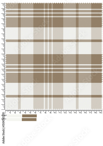 Brown and White Plaid Fabric Swatch with Ruler Markings