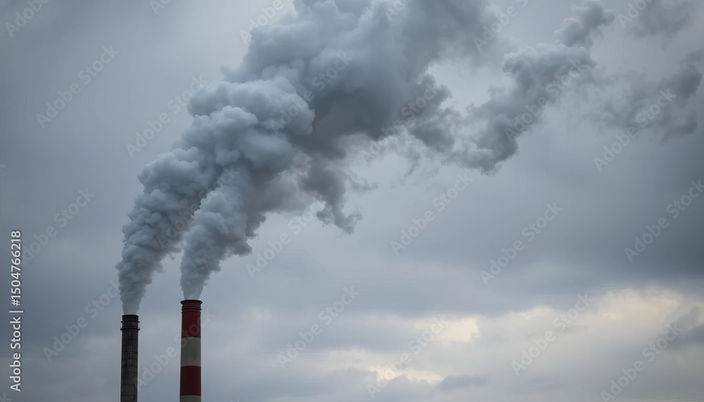 Dark plume of industrial smoke billowing from factory chimney against overcast sky, sky, energy Dark plume of industrial smoke billowing from factory chimney against overcast sky, sky, energy
