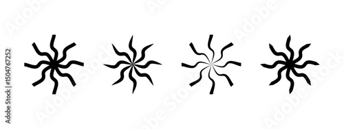 Spinner sun symbols. Round swirl icons. Fan, propeller, ventilator or pinwheel toy signs. Vortex, vertigo or tornado pictograms isolated on white background. Vector graphic illustration.