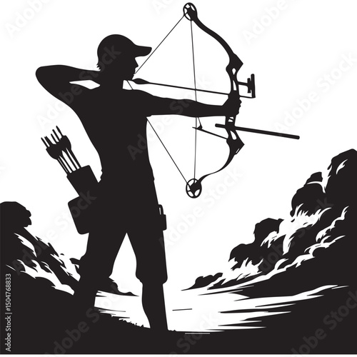 silhouette of a person shooting archery, customizable vector image