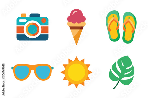 Summer essentials flat icon bundle for holiday beach and travel designs Summer Essentials eps