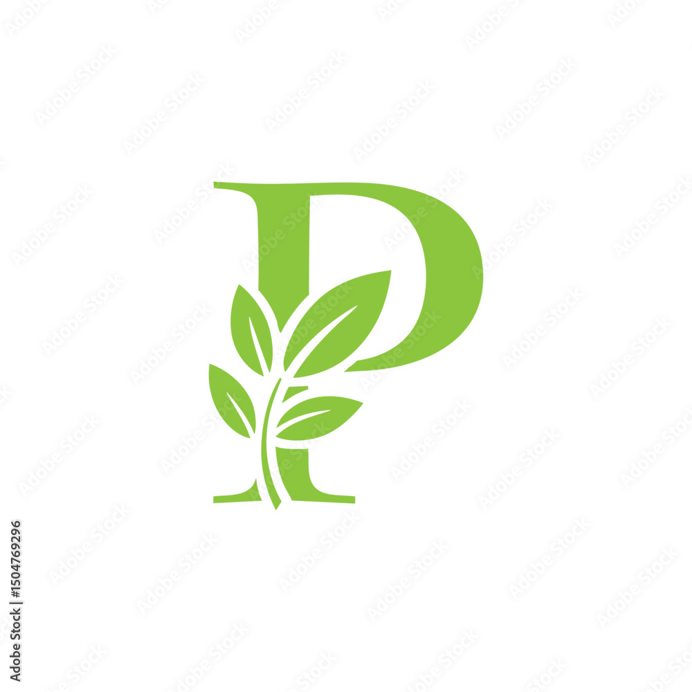Green letter P with leaves inside it. Green letter P with leaves inside it.