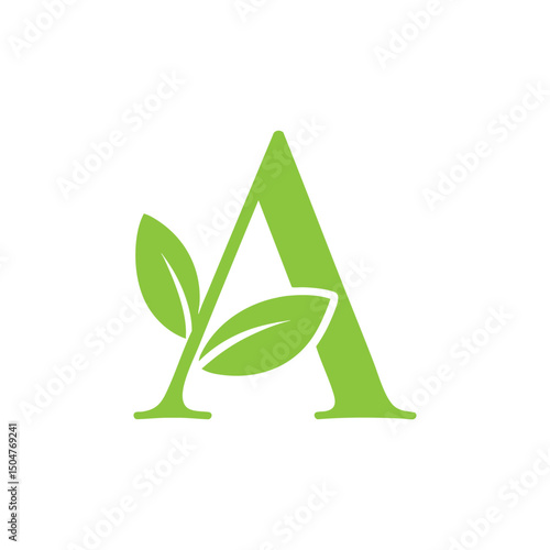 Green letter A with leaves inside it.