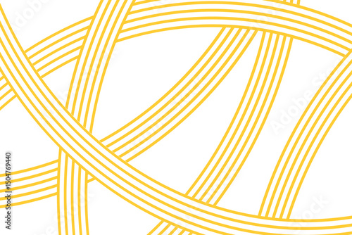 Curvy yellow lines in chaotic arrangement. Spaghetti texture. Ramen, pasta or noodle pattern. Macaroni, tagliatelle or capellini background. Italian or Chinese food print. Vector flat illustration.