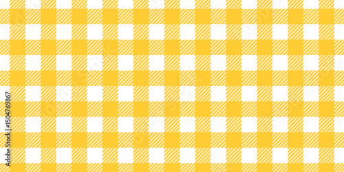 Yellow gingham or vichy pattern. Autumn or Thanksgiving day fabric print for tablecloth, picnic plaid, blanket, basket napkin or handkerchief. Cotton, linen or flannel design. Vector illustration.