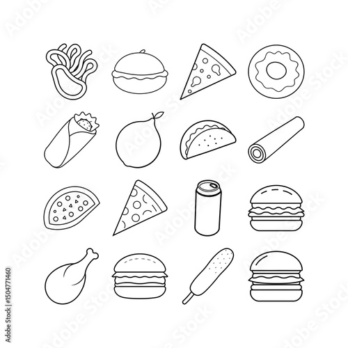 Editable Fast Food Line Art Icons for Designers
