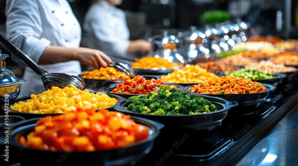 Obraz premium Colorful Array of Fresh Vegetables and Fruits in Chef's Kitchen