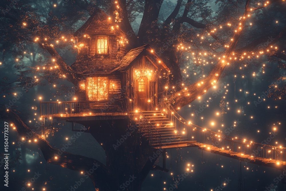 Obraz premium Magical treehouse at night (2)