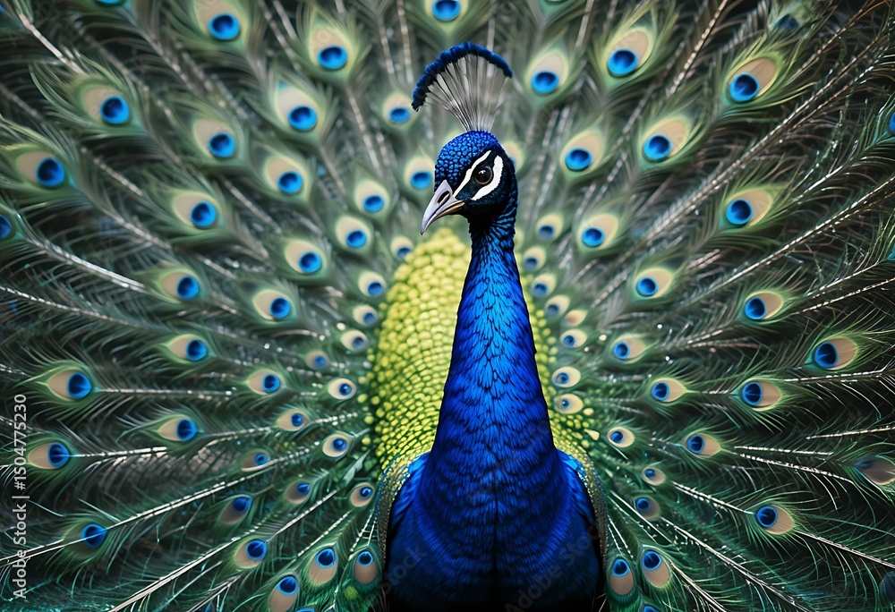Fototapeta premium Close-up of a Majestic Peacock's Feathered Glory. Generative Ai