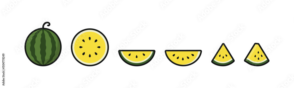 Fototapeta premium Set of fruits. Summer fruit collection. Fruits watermelon. Vegetarian and ecology food. Vector illustration.