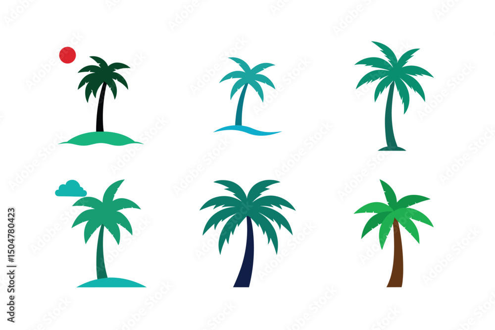 Fototapeta premium Palm Tree Vector Collection – Summer Travel Clipart & Logo Elements