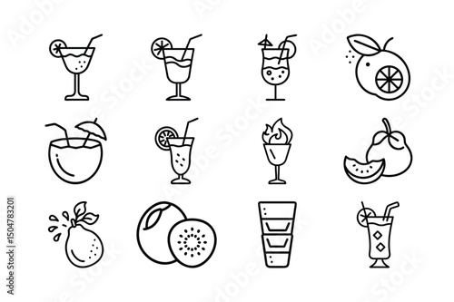 Tropical & Fancy Drinks Icon Set – Exotic Cocktails & Refreshments