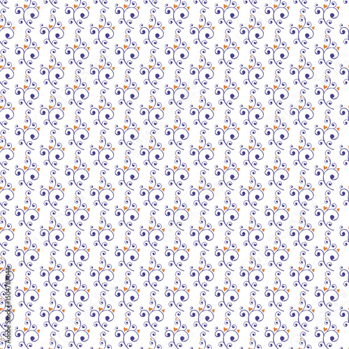 Elegant floral pattern with decorative swirls and orange heart accents