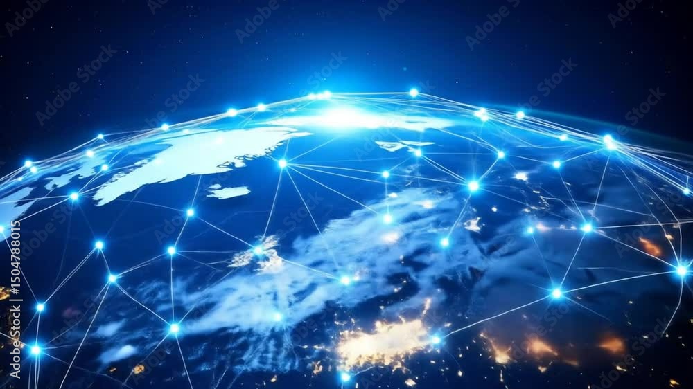 Global connectivity and communication shown on a futuristic digital earth globe animation Global connectivity and communication shown on a futuristic digital earth globe animation