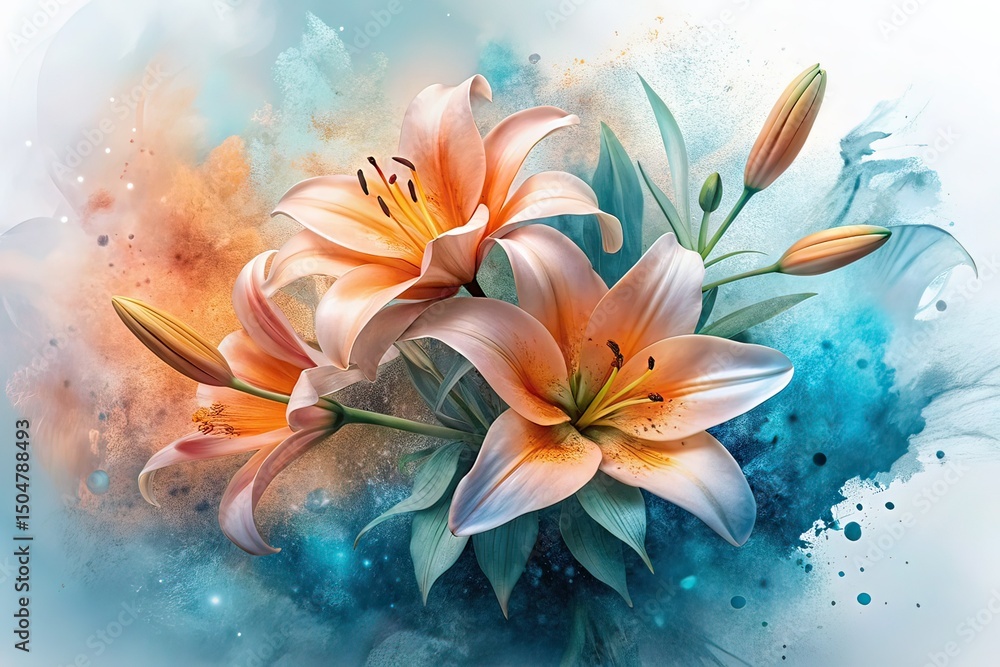 Fototapeta premium Ethereal Lilies in Watercolor Splash - Long Exposure