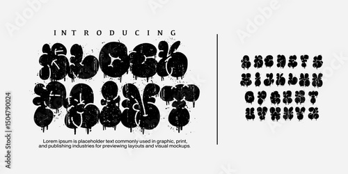 Font block Paint. Graffiti font vector spray urban alphabet, wall hand drawn street letters, hip-hop modern style. Grunge drip print, arrow blob texture throw up splash creative poster handwriting. 