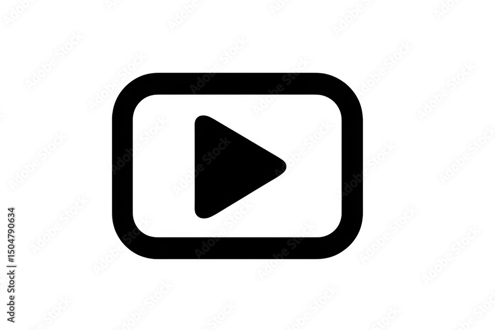 Black play button symbol within rounded frame indicating video playback, set against transparent backdrop Black play button symbol within rounded frame indicating video playback, set against transparent backdrop