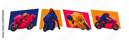 Motorcycle racer character illustration. Sport, racing, vehicle concept. Cartoon flat vector.