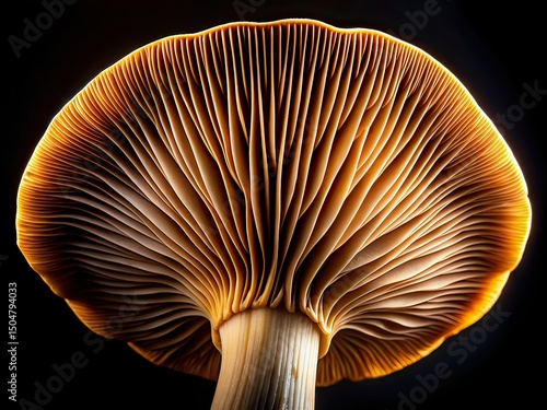 Mushroom Gills Silhouette Closeup, Abstract Fungi, Detailed Macro