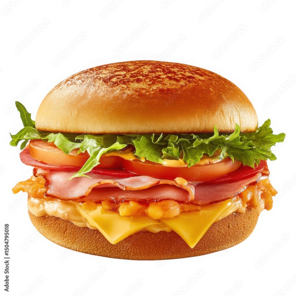 Delicious ham burger isolated on white background Delicious ham burger isolated on white background