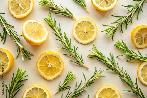 Pastel Summer Rosemary Lemon Sprigs Minimalist Photography